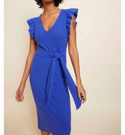 Style 1-3391640876-3855 Nation LTD Blue Size 0 V Neck Suede Cocktail Dress on Queenly
