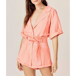 Style 1-556707305-2901 for Love & Lemons Pink Size 8 Sleeves Mini Jumpsuit Dress on Queenly