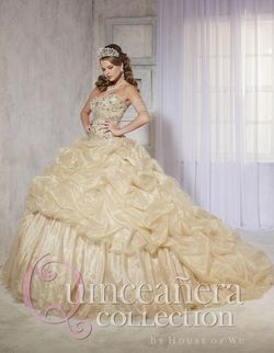 Style 2676831210 Quinceanera Collection Nude Size 10 Strapless Quinceanera Jersey Ball gown on Queenly