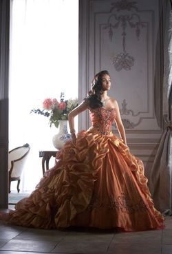 Style 266463126 Quinceanera Collection Orange Size 6 Quinceañera 266463126 Strapless Train Dress on Queenly