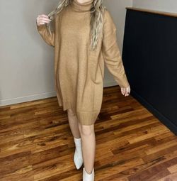 Style 1-88512732-2901 trend:notes Brown Size 8 High Neck Long Sleeve Cocktail Dress on Queenly