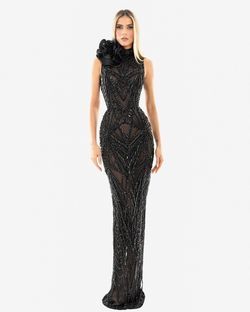 Style AD5415 Albina Dyla Black Size 4 Tall Height Jewelled Floor Length Side slit Dress on Queenly