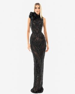 Style AD5415 Albina Dyla Black Tie Size 8 Ad5415 Jewelled Side slit Dress on Queenly