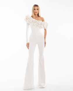 Style AD5421 Albina Dyla White Size 8 Pageant Bridal Shower Jumpsuit Dress on Queenly