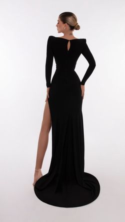 Style AD5615 Albina Dyla Black Tie Size 4 Long Sleeve V Neck Tall Height Side slit Dress on Queenly