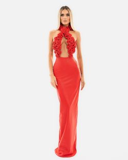 Style AD5406 Albina Dyla Red Size 0 Ad5406 Floral Black Tie Side slit Dress on Queenly