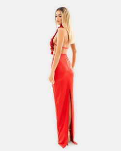 Style AD5406 Albina Dyla Red Size 4 Ad5406 Floral Black Tie Side slit Dress on Queenly