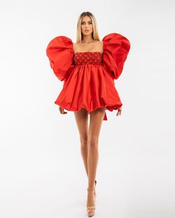 Style AD5511 Albina Dyla Red Size 4 Pageant Jewelled Cocktail Dress on Queenly