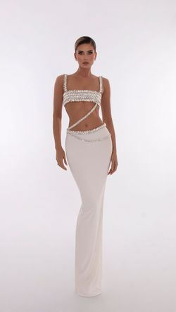 Style AD5607 Albina Dyla White Size 0 Spandex Pageant Floor Length Polyester Side slit Dress on Queenly
