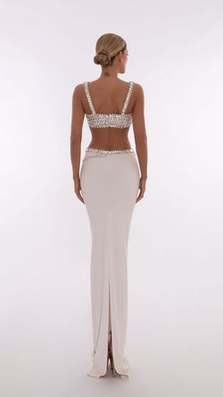 Style AD5607 Albina Dyla White Size 4 Floor Length Spandex Polyester Side slit Dress on Queenly