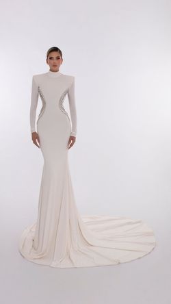 Style AD5606 Albina Dyla White Size 0 Ad5606 Polyester Tall Height Sleeves Straight Dress on Queenly