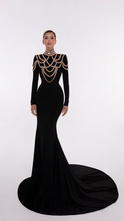 Style AD5612 Albina Dyla Black Size 4 Pageant Polyester Long Sleeve Straight Dress on Queenly