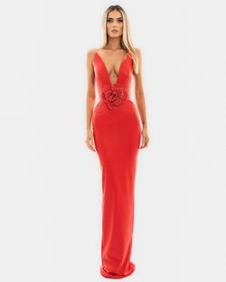 Style AD5408 Albina Dyla Red Size 20 Floral Black Tie Straight Corset Side slit Dress on Queenly