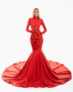 Style AD5409 Albina Dyla Red Size 12 Ad5409 Plus Size High Neck Mermaid Dress on Queenly