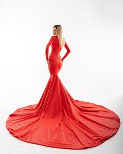 Style AD5409 Albina Dyla Red Size 16 Floor Length Ad5409 Tall Height Pageant Mermaid Dress on Queenly