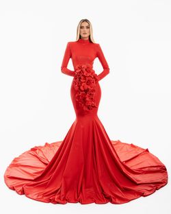 Style AD5409 Albina Dyla Red Size 20 Tall Height Ad5409 Plus Size High Neck Mermaid Dress on Queenly
