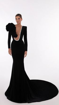 Style AD5613 Albina Dyla Black Size 0 Pageant Long Sleeve Ad5613 Straight Dress on Queenly