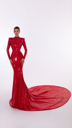 Style AD5604 Albina Dyla Red Size 8 Sequined Sleeves Ad5604 Backless Straight Dress on Queenly