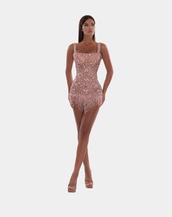 Style AD5218 Albina Dyla Gold Size 0 Fringe Speakeasy Tall Height Cocktail Dress on Queenly