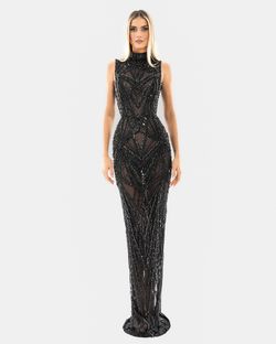 Style AD5414 Albina Dyla Black Size 0 Straight Tall Height Jewelled Side slit Dress on Queenly