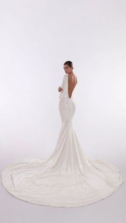 Style AD5609 Albina Dyla White Size 12 Floor Length V Neck Tall Height Straight Dress on Queenly