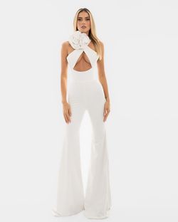 Style AD5422 Albina Dyla White Size 4 Flare Ad5422 Bachelorette Jumpsuit Dress on Queenly