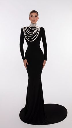 Style AD5616 Albina Dyla Black Tie Size 0 Sleeves Jewelled Straight Dress on Queenly