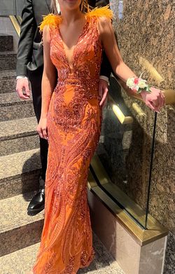 Jovani Orange Size 0 Plunge A-line Prom Free Shipping Straight Dress on Queenly
