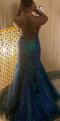 Amarra Blue Size 12 Plus Size Prom Tall Height Mermaid Dress on Queenly