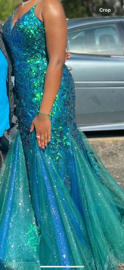 Amarra Blue Size 12 Plus Size Prom Tall Height Mermaid Dress on Queenly