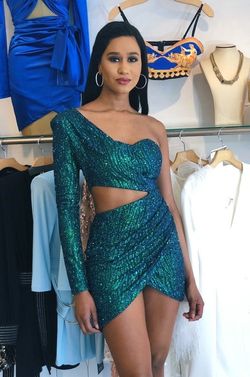 Jessica Bara Green Size 4 One Shoulder 50 Off Mini Sequined Cocktail Dress on Queenly