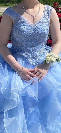 David's Bridal Blue Size 4 Pageant Swoop Free Shipping Floor Length Ball gown on Queenly