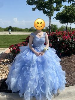 David's Bridal Blue Size 4 Pageant Swoop Free Shipping Floor Length Ball gown on Queenly