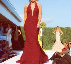 Style 55414 Jovani Red Size 2 Pageant Floor Length 55414 Train Dress on Queenly
