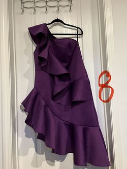 Aomei Purple Size 24 Mini Ruffles Jersey Plus Size One Shoulder Cocktail Dress on Queenly