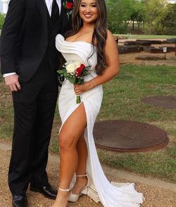 Nicole Bakti White Size 4 Prom Strapless Floor Length Side slit Dress on Queenly
