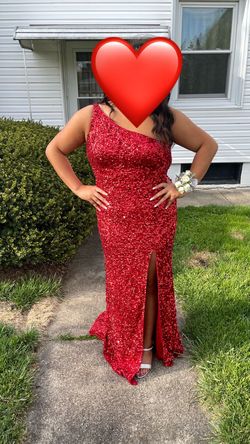 Sherri Hill Bright Red Size 14 Prom Side slit Dress on Queenly