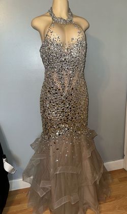 Camille La Vie Nude Size 12 Prom Floor Length Plus Size Sheer Mermaid Dress on Queenly