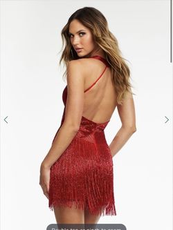 Ashley Lauren Red Size 6 Fringe Liquid Beading Mini Cocktail Dress on Queenly