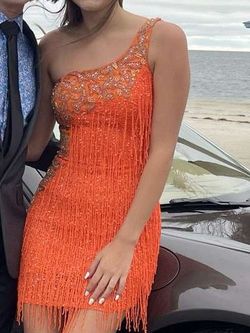 Primavera Orange Size 2 Fringe Mini Speakeasy Appearance Cocktail Dress on Queenly