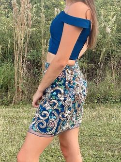 Sherri Hill Blue Size 4 Appearance Sequined Cocktail Dress on Queenly