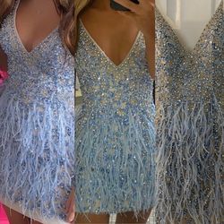 Style 2782 Colors Blue Size 4 Plunge Homecoming Cocktail Dress on Queenly