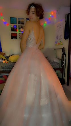 Macy's Pink Size 2 Plunge Jersey Pageant Ball gown on Queenly