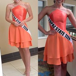 Custom made by Gaspar Cruz Orange Size 00 Pageant Satin Semi-formal Cocktail Dress on Queenly