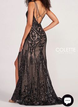 Style cl2035 Colette Black Size 6 Square Neck Medium Height Prom Side slit Dress on Queenly