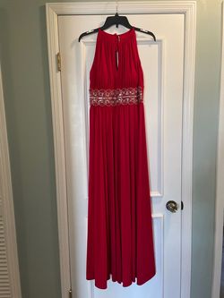 R&M Richards Red Size 10 Medium Height Jersey Military Ball A-line Dress on Queenly