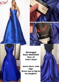 Style MA80588C Mac Duggal Blue Size 10 Free Shipping Swoop Floor Length Pageant Ball gown on Queenly