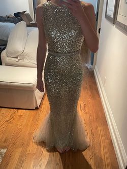 Sherri Hill Gold Size 6 High Neck Floor Length Mermaid Dress on Queenly