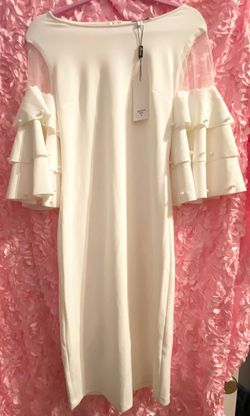 Capriana Couture White Size 6 Long Sleeve Jersey Pageant Cocktail Dress on Queenly