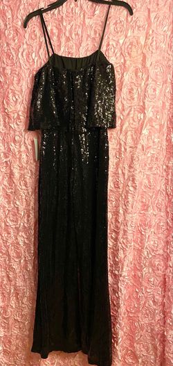 Premier Amour Black Size 6 Sequined Tall Height Jumpsuit Dress on Queenly